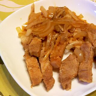 豚ロース、玉葱・舞茸炒め、カレー風味